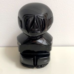 Vintage 🪆Black Obsidian Hand Carved Aztec Figure Sculpture Art Home Decor